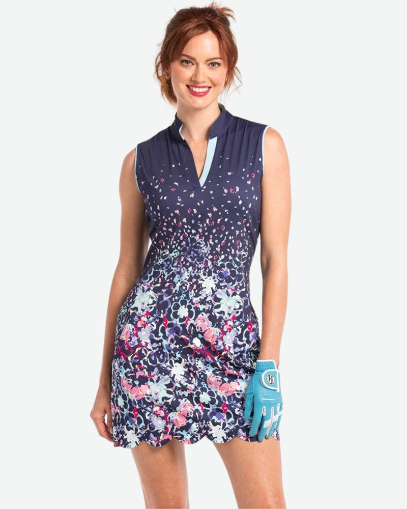 EPNY Gradated Watercolor Floral Print Dress with Laser Scallop Hem Det ...