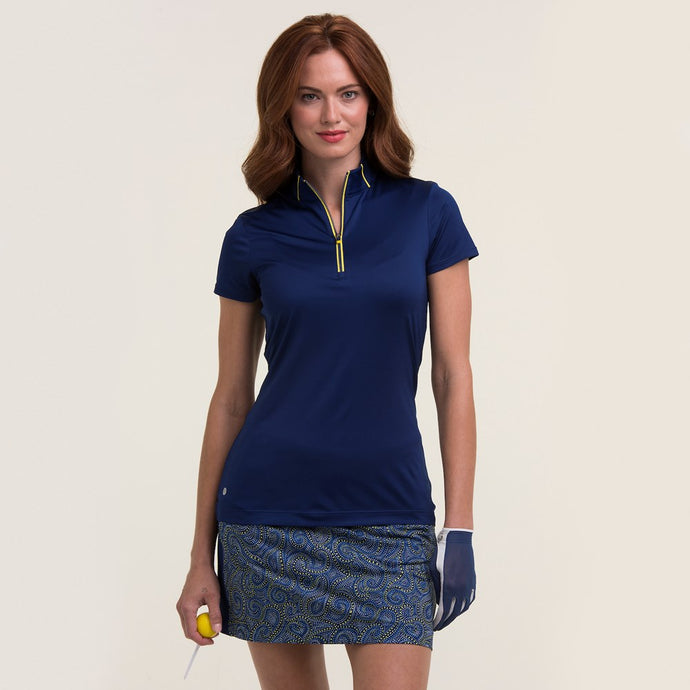 EPNY Womens Sleeveless Zip Mandarin Collar Golf Polo Shirt
